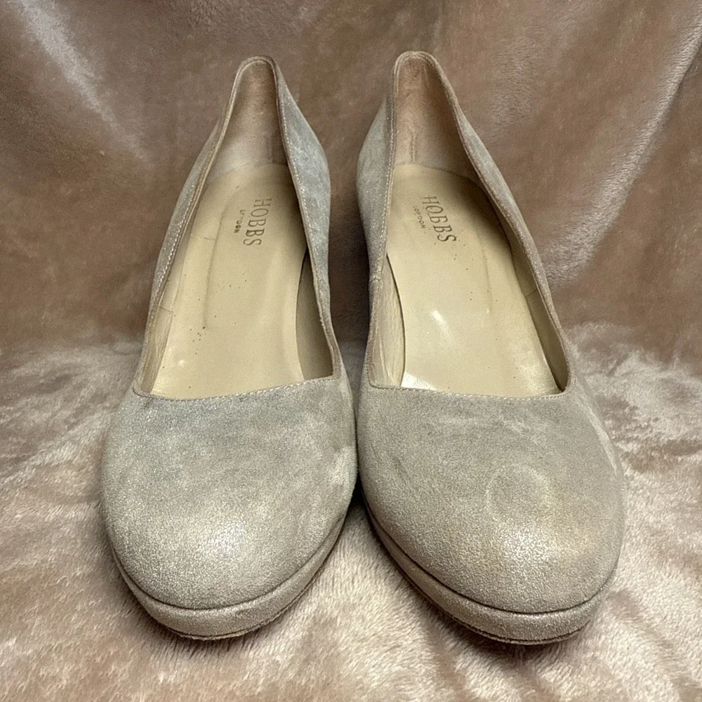 Hobbs London Platform Pumps Women 40.5 Champagne Silver Good Shimmer Suede Italy